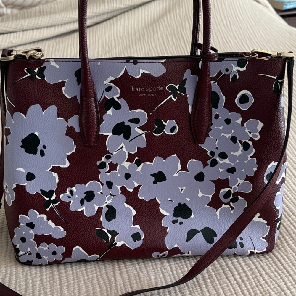 Kate Spade Burgundy and Black Floral Satchel w/ wallet